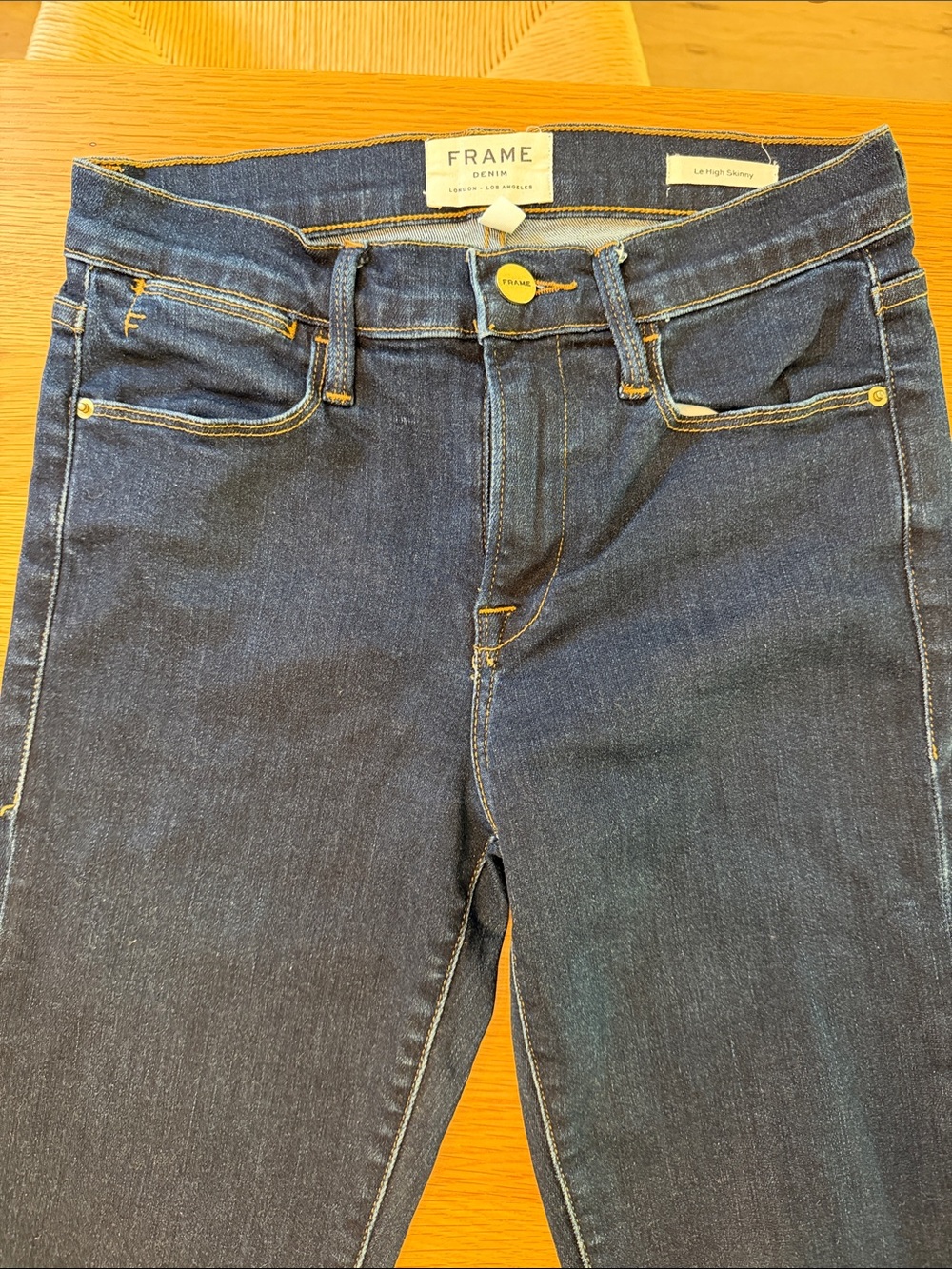 Frame Denim High-Rise Skinny Jeans in Dark Blue
